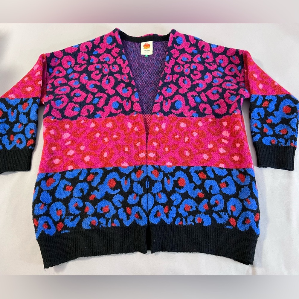 Farm Rio Women’s Mixed Leopard Cardigan Sweater Mixed Leopard Small Multicolor - Picture 8 of 15